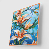 Lily Flowers op Blauwe Bloemen Achtergrond Vierkante Klok (Hoek)