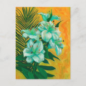Lily Flowers Palm Leaf, Spring Floral Art Painting Briefkaart (Voorkant)