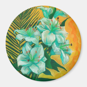 Lily Flowers Palm Leaf, Spring Floral Art Painting Magneet