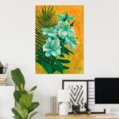 Lily Flowers Palm Leaf, Spring Floral Art Painting Poster (Thuiskantoor)