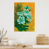 Lily Flowers Palm Leaf, Spring Floral Art Painting Poster (Keuken)