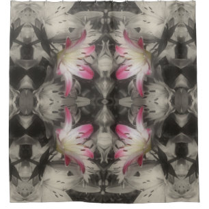 Lily Flowers Zwart Wit Partiële Kleur Abstract Douchegordijn