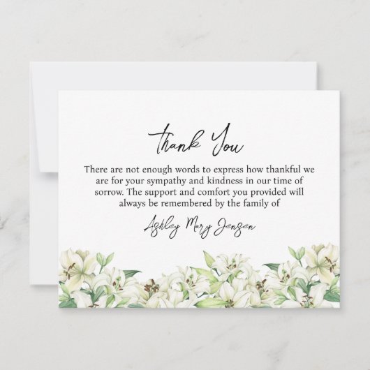 Lily Funeral Thank You Note Card Bereavement Bedankkaart (Voorkant)