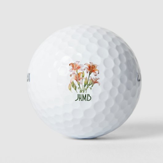 Lily Garden Bloem Monogram Kunst Golfballen (Voorkant)