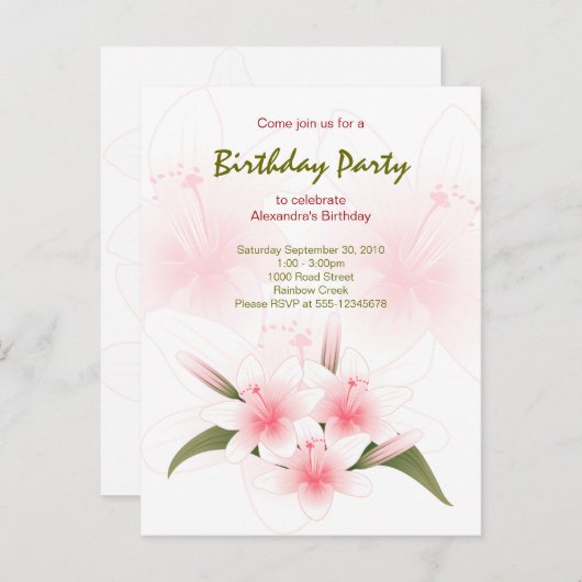 Lily Garden verjaardagsfeestje uitnodiging (Voorkant / Achterkant)