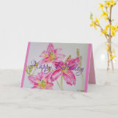 Lily in roze verjaardagskaart Kaart (Gele Bloem)