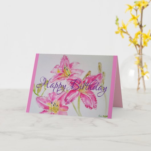 Lily in roze verjaardagskaart Kaart (Gele Bloem)