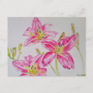  Lily in roze Waterverf schilderend Briefkaart