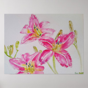 Lily in roze Waterverf schilderend Briefkaart Poster