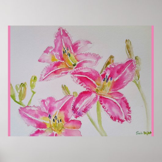 Lily in roze Waterverf schilderend Poster (Voorkant)