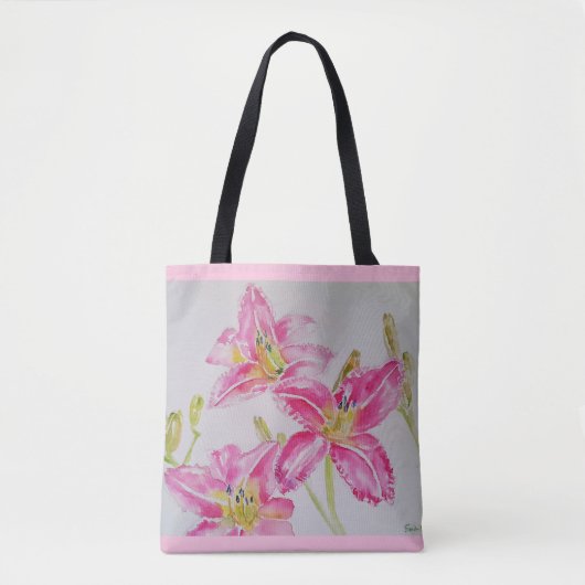  Lily in roze Waterverf schilderende lium Tote Bag (Voorkant)