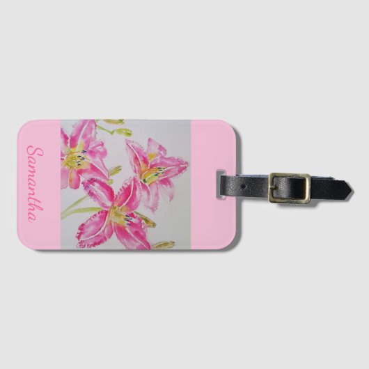  Lily in roze Waterverf schilderende meisjes naam Bagagelabel (Voorkant (horizontaal))