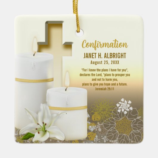 Lily Kaars Kruis Keramisch Ornament (Voorkant)