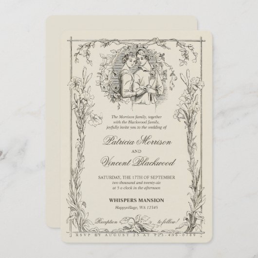  Lily Lijst en liefde paar bruiloft Kaart (Voorkant / Achterkant)