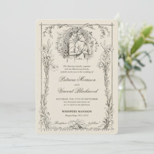 Lily Lijst en liefde paar bruiloft Kaart (Staand voorkant)