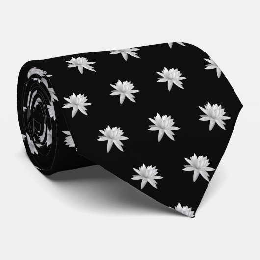 Lily Lotus Black en White Pattern Stropdas (Opgerold)