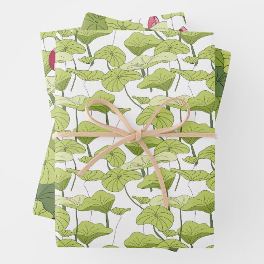Lily lotus planten met groene spatronen inpakpapier vel (In situ)