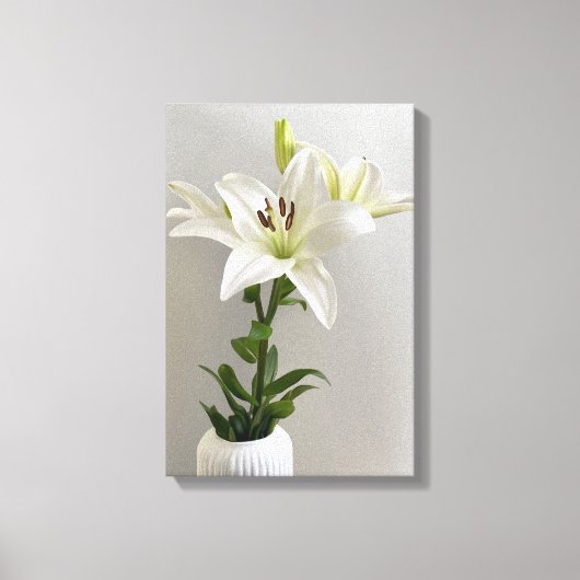 Lily Lullaby | Wit Eenvoudig Bloemschilderij Canvas Afdruk (Voorkant)