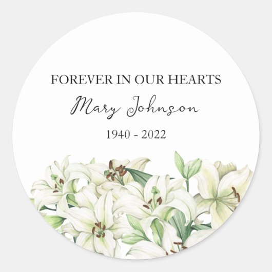 Lily Memorial Funeral Classic Ronde Sticker (Voorkant)