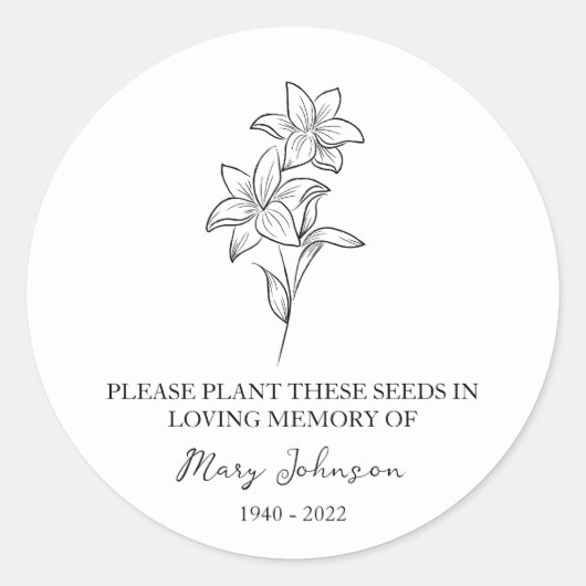 Lily Memorial Funeral Seed Packet Ronde Sticker (Voorkant)