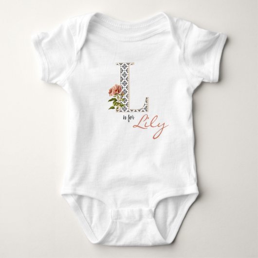 Lily Name onthult Floral Letter L Girl Whimsical Romper (Voorkant)