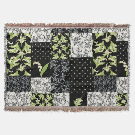 Lily-of-the-Valley Faux Patchwork Zwart Deken