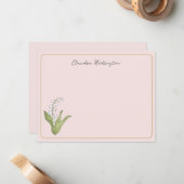 Lily of the Valley Floral Botanical Girly Pink Notitiekaartje (Voorkant / Achterkant in situ)