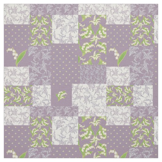 Lily-of-the-Valley Floral Faux Patchwork Mauve Stof (Swatch)