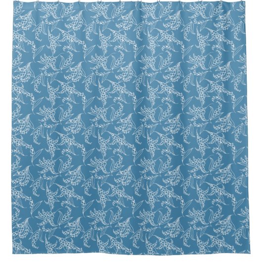 Lily-of-the-Valley Floral Motif White op Blue Douchegordijn (Voorkant)