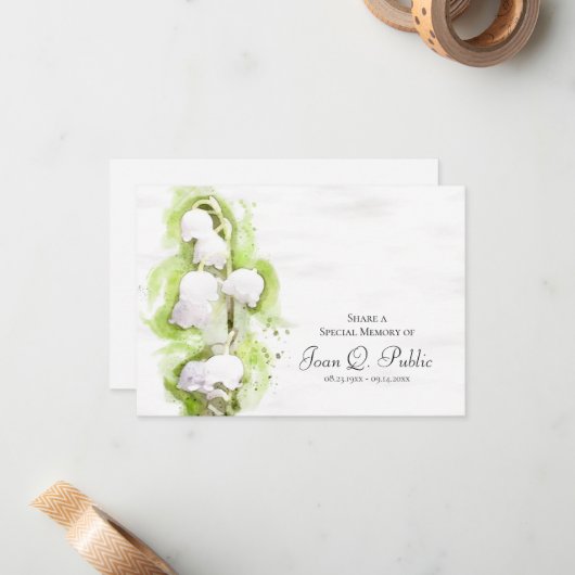 Lily of the Valley Flowers deelt een begrafenis Notitiekaartje (Voorkant / Achterkant in situ)
