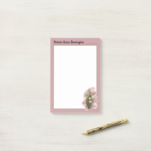 Lily of the Valley Happiness Gepersonaliseerd Roze Post-it® Notes (Op bureau)
