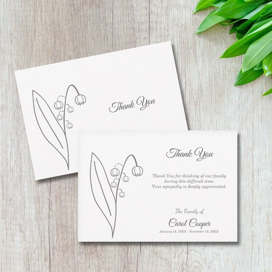 Lily of the Valley Line Art begrafenis Dank u kaar Bedankkaart