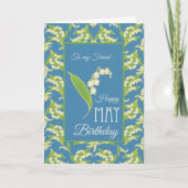 Lily-of-the-Valley May Birthday Card, Blue: vriend Kaart (Voorkant)