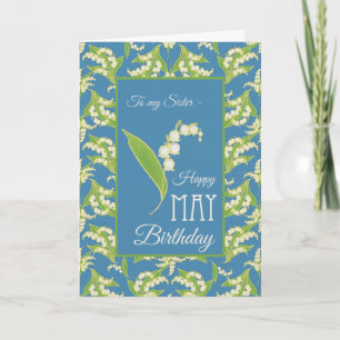 Lily-of-the-Valley May Birthday Card, Blue: zuster Kaart