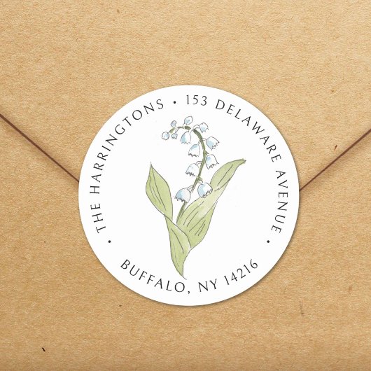 Lily of the Valley May Floral Retouradres Ronde Sticker