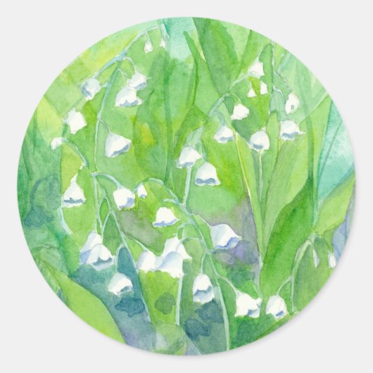 Lily of the Valley May Flowers Waterverf schilderi Ronde Sticker (Voorkant)