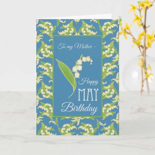 Lily-of-the-Valley May Verjaardag Kaart, Blauw: Mo Kaart (Gele Bloem)