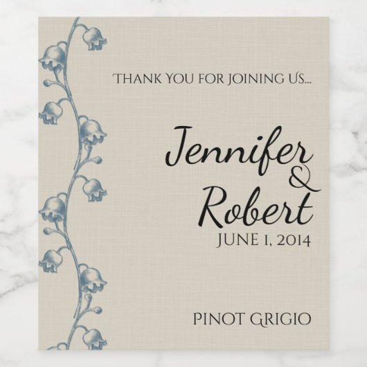 Lily of the Valley op Ecru Linnen Wijn Label Wijn Etiket (Enkel label)