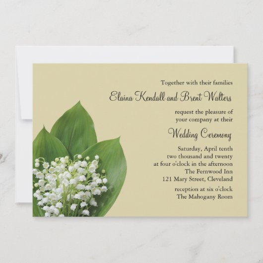 Lily of the Valley Wedding Invitation (beige) Kaart (Voorkant)