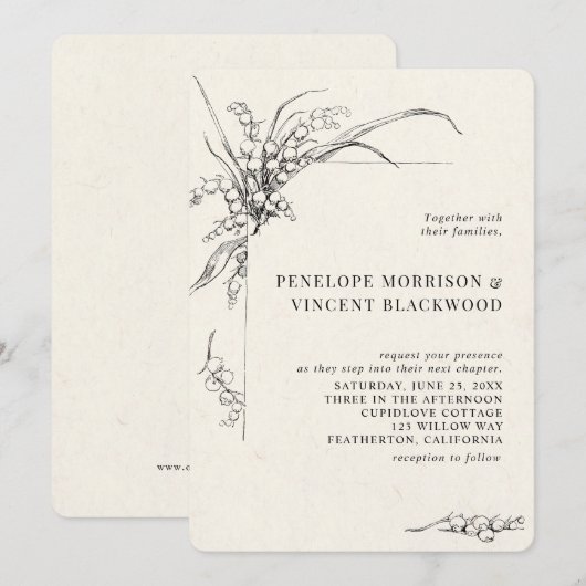 Lily-of-the-Valley Wedding Invitation Kaart (Voorkant / Achterkant)