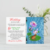 Lily Pad bruiloft nodigt kikker uit Kaart (Staand voorkant)