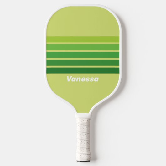 Lily Pad Green Across Striping with Name Pickleball Paddle (Voorkant)