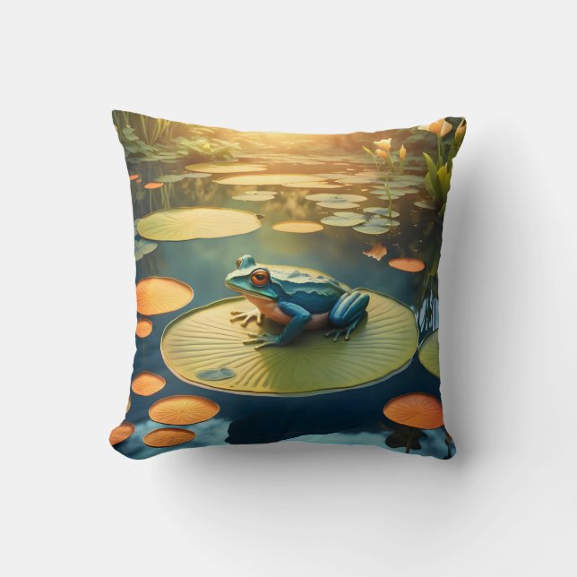 Lily Pad King – Kikkergroen Kunst Worp Kussen (Voorkant)