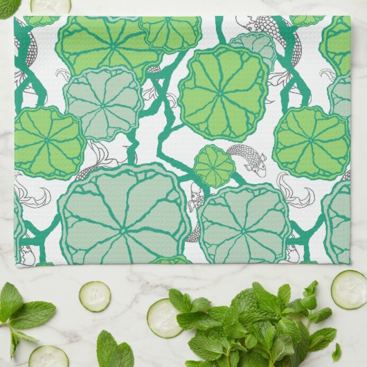Lily Pad Koi Pond Pattern Kitchen Theedoek (Gevouwen)