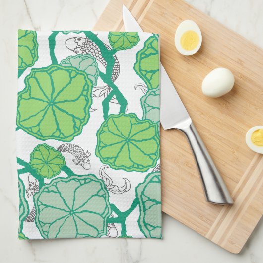 Lily Pad Koi Pond Pattern Kitchen Theedoek (Quarter Fold)