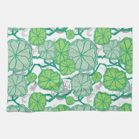 Lily Pad Koi Pond Pattern Kitchen Theedoek (Horizontaal)