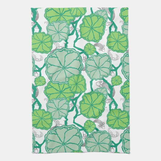 Lily Pad Koi Pond Pattern Kitchen Theedoek (Verticaal)
