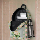 Lily Pad Lotus Bloem Roze en Sage Groen Monogram Bedrukte Rugzak