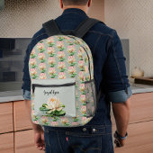 Lily Pad Lotus Bloem Roze en Sage Groen Monogram Bedrukte Rugzak