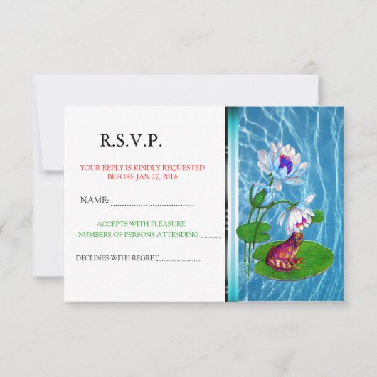 Lily Pad-uitnodiging met kikker RSVP-aankondiging Kaart (Voorkant)
